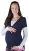 MijaCulture – Casual Soft Cotton Maternity and Nursing long sleeve top shirt 9016 Navy / Light Grey